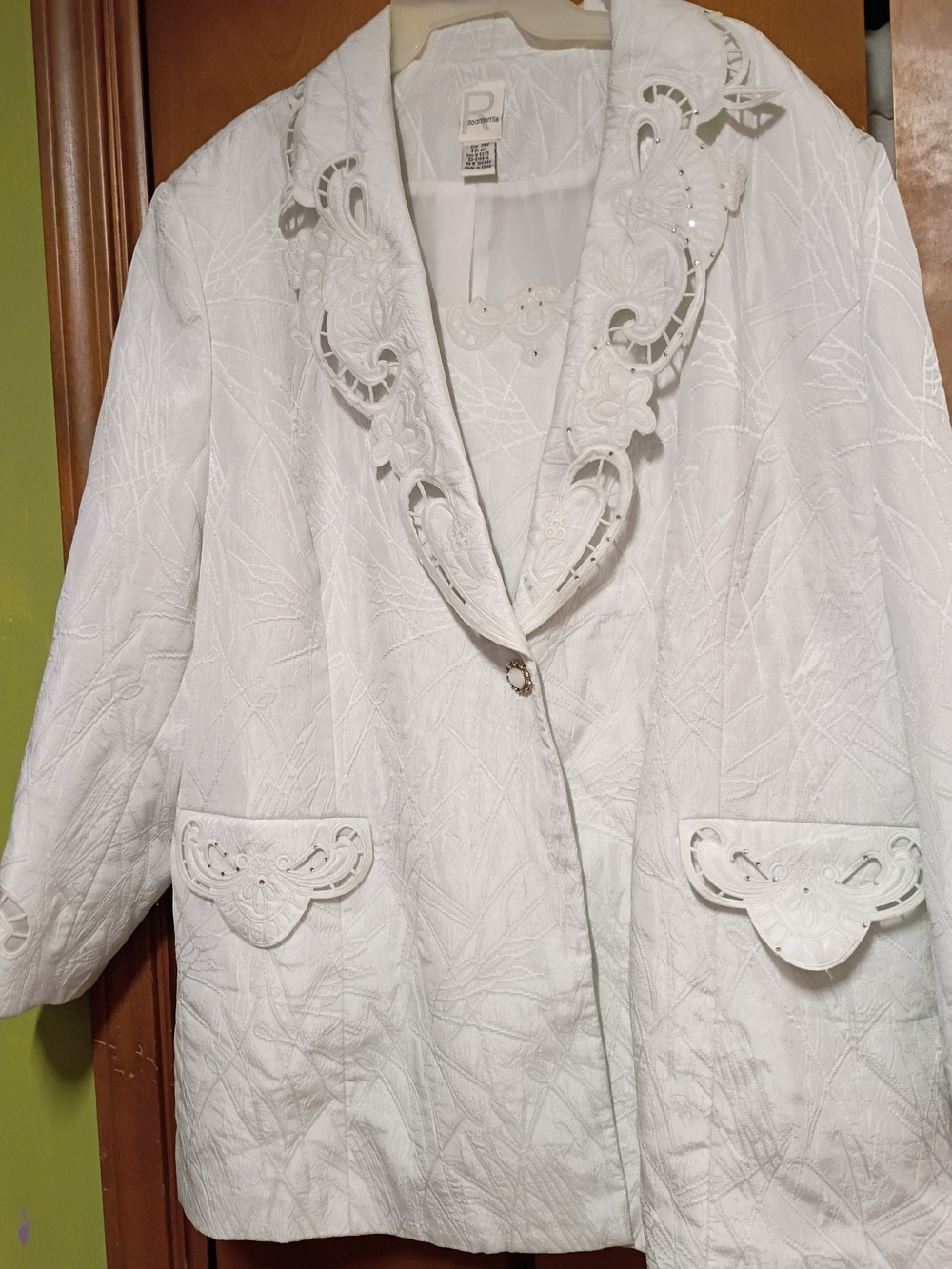 Roaman's White Embroidered Cutout Blazer Jacket
